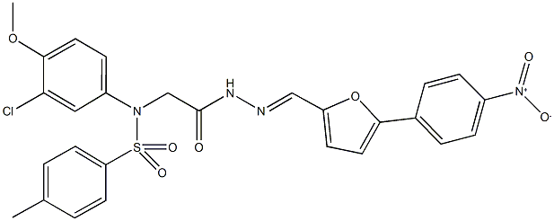 N-(3-chloro-4-methoxyphenyl)-N-(2-{2-[(5-{4-nitrophenyl}-2-furyl)methylene]hydrazino}-2-oxoethyl)-4-methylbenzenesulfonamide 结构式