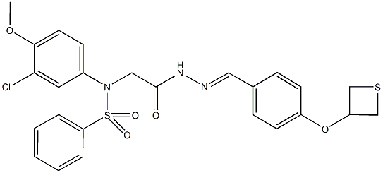 N-(3-chloro-4-methoxyphenyl)-N-(2-oxo-2-{2-[4-(3-thietanyloxy)benzylidene]hydrazino}ethyl)benzenesulfonamide 结构式