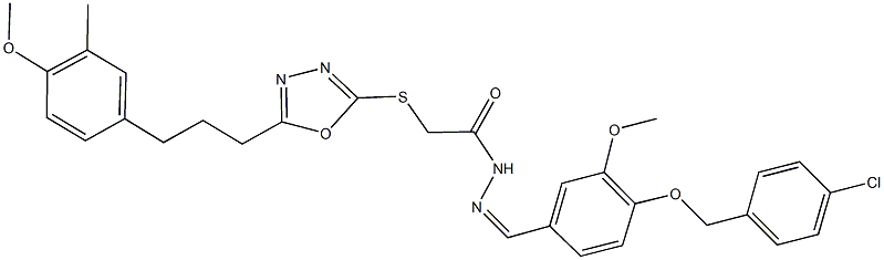 N'-{4-[(4-chlorobenzyl)oxy]-3-methoxybenzylidene}-2-({5-[3-(4-methoxy-3-methylphenyl)propyl]-1,3,4-oxadiazol-2-yl}sulfanyl)acetohydrazide 结构式