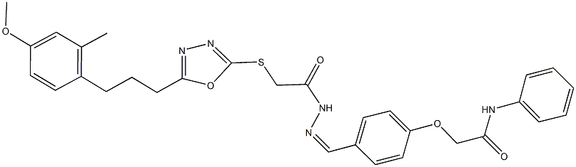 2-(4-{2-[({5-[3-(4-methoxy-2-methylphenyl)propyl]-1,3,4-oxadiazol-2-yl}sulfanyl)acetyl]carbohydrazonoyl}phenoxy)-N-phenylacetamide 结构式