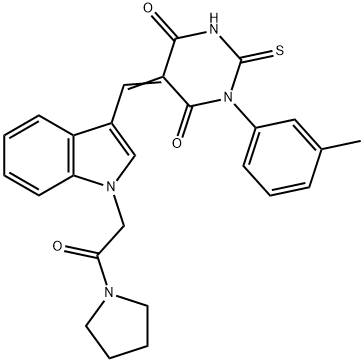 1-(3-methylphenyl)-5-({1-[2-oxo-2-(1-pyrrolidinyl)ethyl]-1H-indol-3-yl}methylene)-2-thioxodihydro-4,6(1H,5H)-pyrimidinedione 结构式