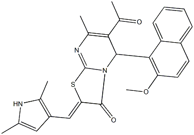 6-acetyl-2-[(2,5-dimethyl-1H-pyrrol-3-yl)methylene]-5-(2-methoxy-1-naphthyl)-7-methyl-5H-[1,3]thiazolo[3,2-a]pyrimidin-3(2H)-one 结构式