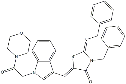 3-benzyl-2-(benzylimino)-5-({1-[2-(4-morpholinyl)-2-oxoethyl]-1H-indol-3-yl}methylene)-1,3-thiazolidin-4-one 结构式