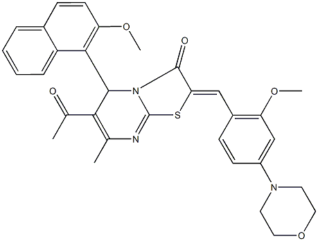 6-acetyl-2-[2-methoxy-4-(4-morpholinyl)benzylidene]-5-(2-methoxy-1-naphthyl)-7-methyl-5H-[1,3]thiazolo[3,2-a]pyrimidin-3(2H)-one 结构式