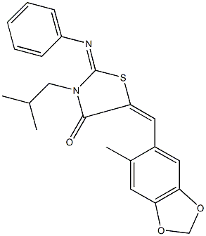 3-isobutyl-5-[(6-methyl-1,3-benzodioxol-5-yl)methylene]-2-(phenylimino)-1,3-thiazolidin-4-one 结构式