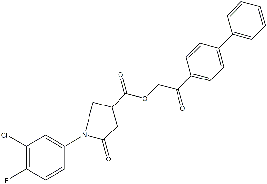 2-[1,1'-biphenyl]-4-yl-2-oxoethyl 1-(3-chloro-4-fluorophenyl)-5-oxo-3-pyrrolidinecarboxylate 结构式