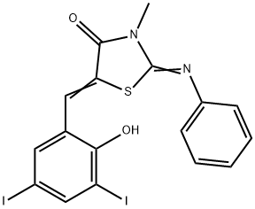 5-(2-hydroxy-3,5-diiodobenzylidene)-3-methyl-2-(phenylimino)-1,3-thiazolidin-4-one 结构式