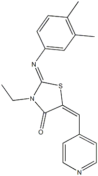 2-[(3,4-dimethylphenyl)imino]-3-ethyl-5-(4-pyridinylmethylene)-1,3-thiazolidin-4-one 结构式