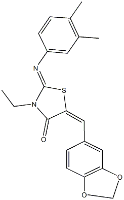 5-(1,3-benzodioxol-5-ylmethylene)-2-[(3,4-dimethylphenyl)imino]-3-ethyl-1,3-thiazolidin-4-one 结构式