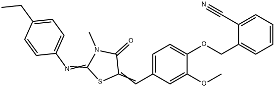 2-{[4-({2-[(4-ethylphenyl)imino]-3-methyl-4-oxo-1,3-thiazolidin-5-ylidene}methyl)-2-methoxyphenoxy]methyl}benzonitrile 结构式