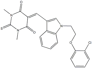 5-({1-[2-(2-chlorophenoxy)ethyl]-1H-indol-3-yl}methylene)-1,3-dimethyl-2-thioxodihydro-4,6(1H,5H)-pyrimidinedione 结构式