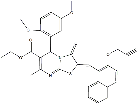 ethyl 5-(2,5-dimethoxyphenyl)-7-methyl-3-oxo-2-{[2-(2-propynyloxy)-1-naphthyl]methylene}-2,3-dihydro-5H-[1,3]thiazolo[3,2-a]pyrimidine-6-carboxylate 结构式