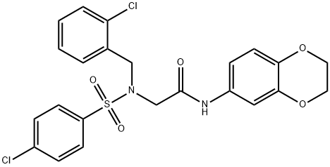 2-{(2-chlorobenzyl)[(4-chlorophenyl)sulfonyl]amino}-N-(2,3-dihydro-1,4-benzodioxin-6-yl)acetamide 结构式