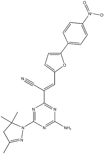 2-[4-amino-6-(3,5,5-trimethyl-4,5-dihydro-1H-pyrazol-1-yl)-1,3,5-triazin-2-yl]-3-(5-{4-nitrophenyl}-2-furyl)acrylonitrile 结构式