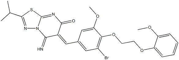 6-{3-bromo-5-methoxy-4-[2-(2-methoxyphenoxy)ethoxy]benzylidene}-5-imino-2-isopropyl-5,6-dihydro-7H-[1,3,4]thiadiazolo[3,2-a]pyrimidin-7-one 结构式