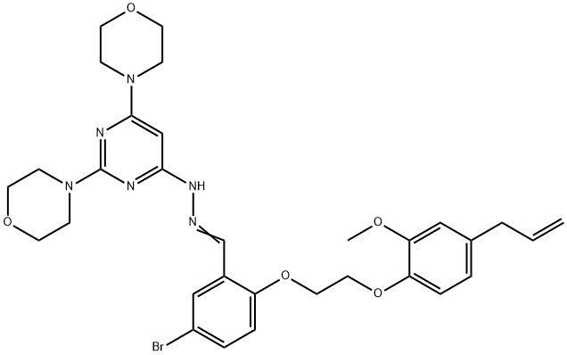 2-[2-(4-allyl-2-methoxyphenoxy)ethoxy]-5-bromobenzaldehyde (2,6-dimorpholin-4-ylpyrimidin-4-yl)hydrazone 结构式