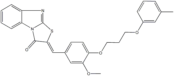 2-{3-methoxy-4-[3-(3-methylphenoxy)propoxy]benzylidene}[1,3]thiazolo[3,2-a]benzimidazol-3(2H)-one 结构式