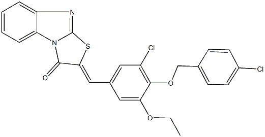 2-{3-chloro-4-[(4-chlorobenzyl)oxy]-5-ethoxybenzylidene}[1,3]thiazolo[3,2-a]benzimidazol-3(2H)-one 结构式