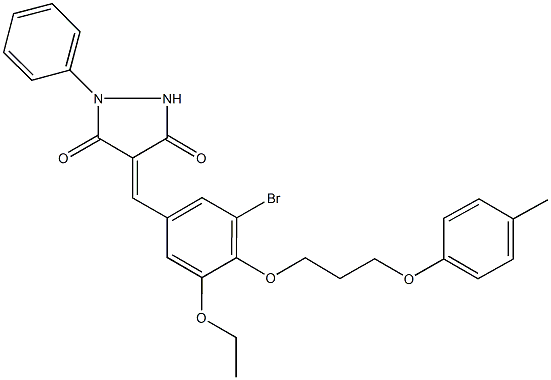 4-{3-bromo-5-ethoxy-4-[3-(4-methylphenoxy)propoxy]benzylidene}-1-phenyl-3,5-pyrazolidinedione 结构式