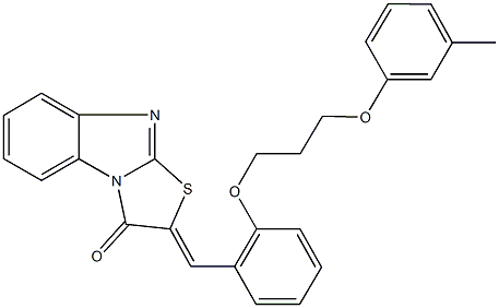 2-{2-[3-(3-methylphenoxy)propoxy]benzylidene}[1,3]thiazolo[3,2-a]benzimidazol-3(2H)-one 结构式