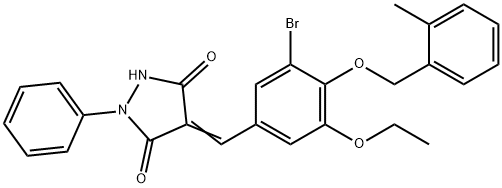 4-{3-bromo-5-ethoxy-4-[(2-methylbenzyl)oxy]benzylidene}-1-phenyl-3,5-pyrazolidinedione 结构式