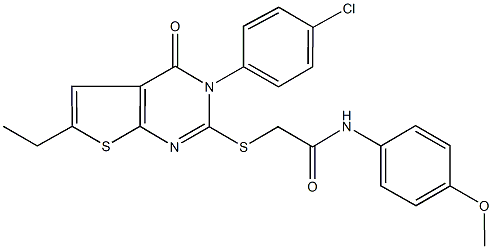 2-{[3-(4-chlorophenyl)-6-ethyl-4-oxo-3,4-dihydrothieno[2,3-d]pyrimidin-2-yl]sulfanyl}-N-(4-methoxyphenyl)acetamide 结构式