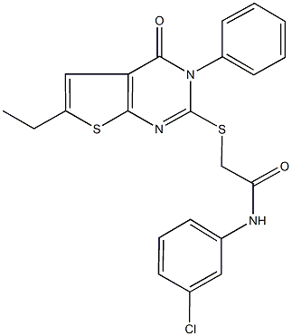 N-(3-chlorophenyl)-2-[(6-ethyl-4-oxo-3-phenyl-3,4-dihydrothieno[2,3-d]pyrimidin-2-yl)sulfanyl]acetamide 结构式