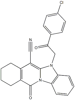 5-[2-(4-chlorophenyl)-2-oxoethyl]-11-oxo-5,7,8,9,10,11-hexahydrobenzimidazo[1,2-b]isoquinoline-6-carbonitrile 结构式