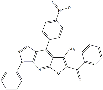 (5-amino-4-{4-nitrophenyl}-3-methyl-1-phenyl-1H-furo[2,3-b]pyrazolo[4,3-e]pyridin-6-yl)(phenyl)methanone 结构式