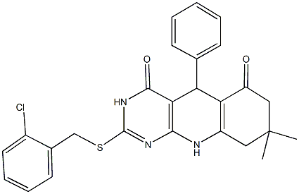 2-[(2-chlorobenzyl)thio]-8,8-dimethyl-5-phenyl-5,8,9,10-tetrahydropyrimido[4,5-b]quinoline-4,6(3H,7H)-dione 结构式