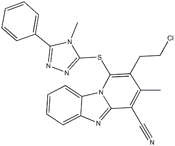 2-(2-chloroethyl)-3-methyl-1-[(4-methyl-5-phenyl-4H-1,2,4-triazol-3-yl)thio]pyrido[1,2-a]benzimidazole-4-carbonitrile 结构式