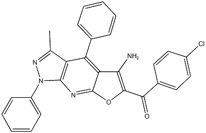 (5-amino-3-methyl-1,4-diphenyl-1H-furo[2,3-b]pyrazolo[4,3-e]pyridin-6-yl)(4-chlorophenyl)methanone 结构式