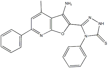 5-(3-amino-4-methyl-6-phenylfuro[2,3-b]pyridin-2-yl)-4-phenyl-2,4-dihydro-3H-1,2,4-triazole-3-thione 结构式