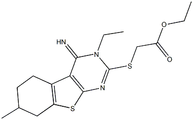 ethyl [(3-ethyl-4-imino-7-methyl-3,4,5,6,7,8-hexahydro[1]benzothieno[2,3-d]pyrimidin-2-yl)sulfanyl]acetate 结构式