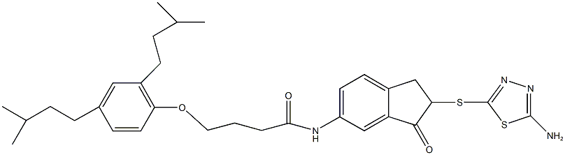 N-{2-[(5-amino-1,3,4-thiadiazol-2-yl)sulfanyl]-3-oxo-2,3-dihydro-1H-inden-5-yl}-4-(2,4-diisopentylphenoxy)butanamide 结构式