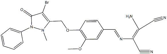 2-amino-3-({4-[(4-bromo-2-methyl-5-oxo-1-phenyl-2,5-dihydro-1H-pyrazol-3-yl)methoxy]-3-methoxybenzylidene}amino)-2-butenedinitrile 结构式