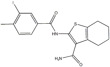 2-[(3-iodo-4-methylbenzoyl)amino]-4,5,6,7-tetrahydro-1-benzothiophene-3-carboxamide 结构式