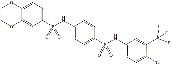 N-(4-{[4-chloro-3-(trifluoromethyl)anilino]sulfonyl}phenyl)-2,3-dihydro-1,4-benzodioxine-6-sulfonamide 结构式