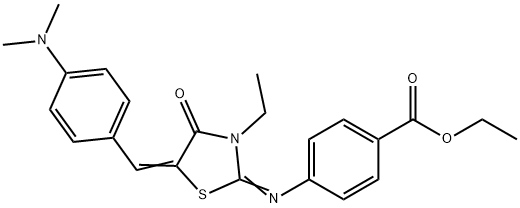 ethyl 4-({5-[4-(dimethylamino)benzylidene]-3-ethyl-4-oxo-1,3-thiazolidin-2-ylidene}amino)benzoate 结构式