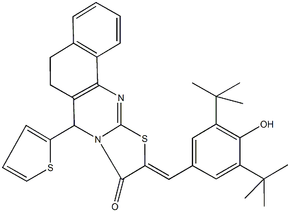 10-(3,5-ditert-butyl-4-hydroxybenzylidene)-7-(2-thienyl)-5,7-dihydro-6H-benzo[h][1,3]thiazolo[2,3-b]quinazolin-9(10H)-one 结构式