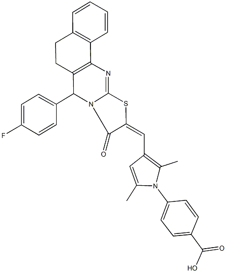 4-{3-[(7-(4-fluorophenyl)-9-oxo-5,7-dihydro-6H-benzo[h][1,3]thiazolo[2,3-b]quinazolin-10(9H)-ylidene)methyl]-2,5-dimethyl-1H-pyrrol-1-yl}benzoic acid 结构式