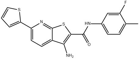 3-amino-N-(3-fluoro-4-methylphenyl)-6-(2-thienyl)thieno[2,3-b]pyridine-2-carboxamide 结构式