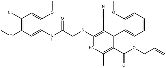allyl 6-{[2-(4-chloro-2,5-dimethoxyanilino)-2-oxoethyl]sulfanyl}-5-cyano-4-(2-methoxyphenyl)-2-methyl-1,4-dihydropyridine-3-carboxylate 结构式