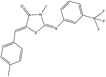 3-methyl-5-(4-methylbenzylidene)-2-{[3-(trifluoromethyl)phenyl]imino}-1,3-thiazolidin-4-one 结构式