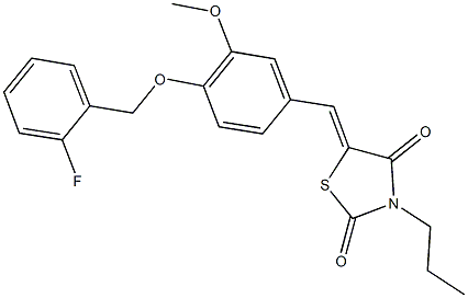 5-{4-[(2-fluorobenzyl)oxy]-3-methoxybenzylidene}-3-propyl-1,3-thiazolidine-2,4-dione 结构式