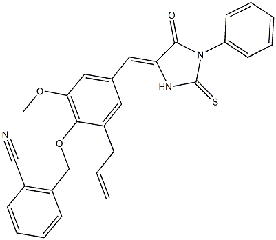 2-({2-allyl-6-methoxy-4-[(5-oxo-1-phenyl-2-thioxo-4-imidazolidinylidene)methyl]phenoxy}methyl)benzonitrile 结构式