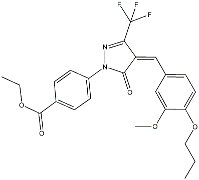 ethyl 4-[4-(3-methoxy-4-propoxybenzylidene)-5-oxo-3-(trifluoromethyl)-4,5-dihydro-1H-pyrazol-1-yl]benzoate 结构式
