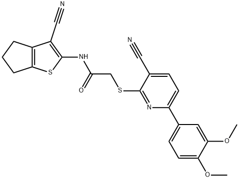 N-(3-cyano-5,6-dihydro-4H-cyclopenta[b]thien-2-yl)-2-{[3-cyano-6-(3,4-dimethoxyphenyl)pyridin-2-yl]sulfanyl}acetamide 结构式