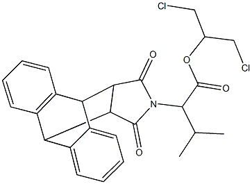 2-chloro-1-(chloromethyl)ethyl 2-(16,18-dioxo-17-azapentacyclo[6.6.5.0~2,7~.0~9,14~.0~15,19~]nonadeca-2,4,6,9,11,13-hexaen-17-yl)-3-methylbutanoate 结构式