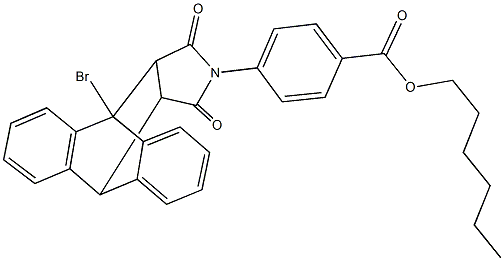 hexyl 4-(1-bromo-16,18-dioxo-17-azapentacyclo[6.6.5.0~2,7~.0~9,14~.0~15,19~]nonadeca-2,4,6,9,11,13-hexaen-17-yl)benzoate 结构式
